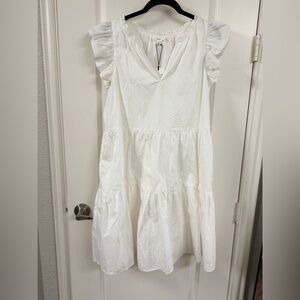 Elegant White Ruffle Sleeve Mini Dress